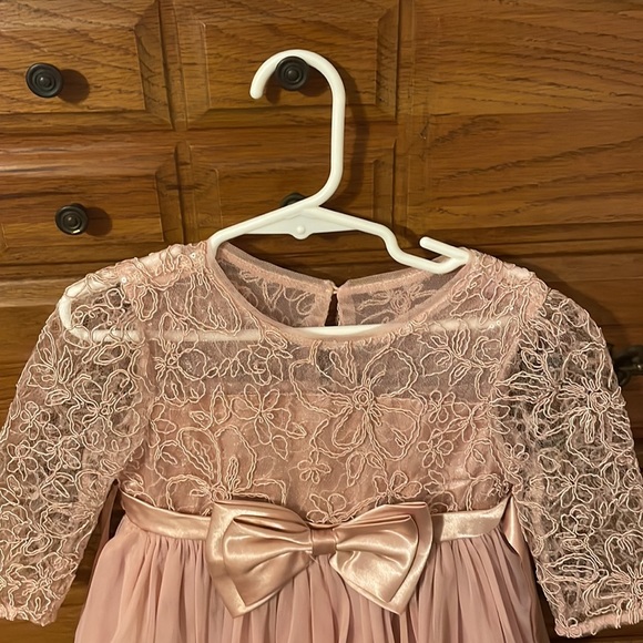 BONNIE JEAN 4T rose gold formal 3/4 sleeve ruffle lace sequin dress - Picture 2 of 10